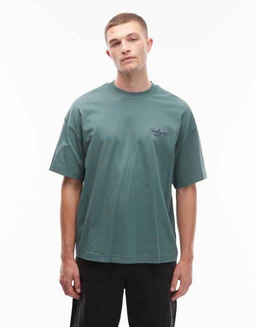 Carhartt WIP - Recht T-shirt met geschreven signatuur-logo in groen met wassing