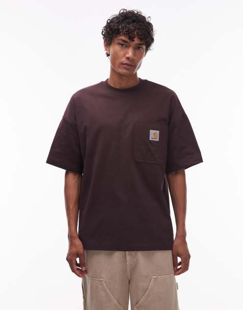 Carhartt WIP - Recht T-shirt met 'Work' print en zakje in bruin - view 1