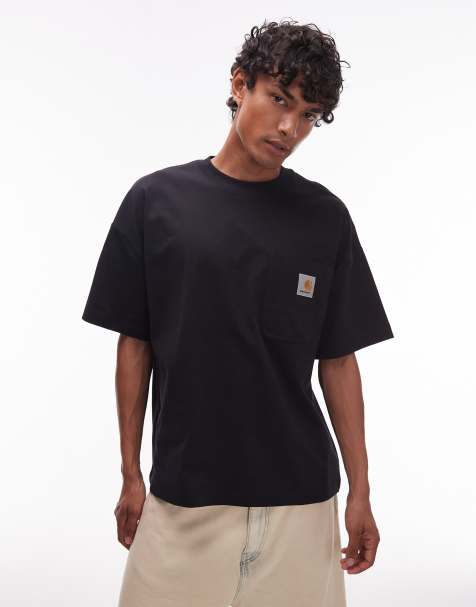 Carhartt WIP - Recht T-shirt met 'Work'-print en zakje in zwart - view 1