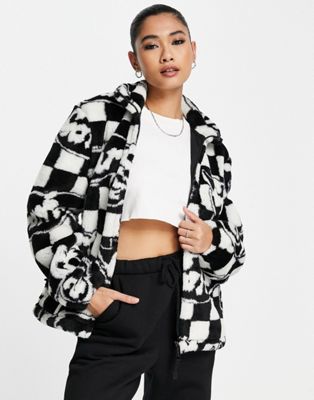 Carhartt WIP relaxed zip front fleece in monochrome logo checkerboard - ASOS Price Checker