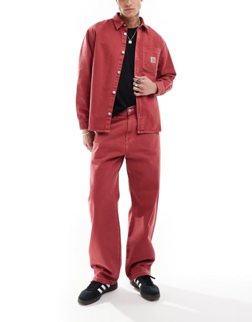 Carhartt WIP – Röd jeansskjorta i overdye, del av set, 2 av 4