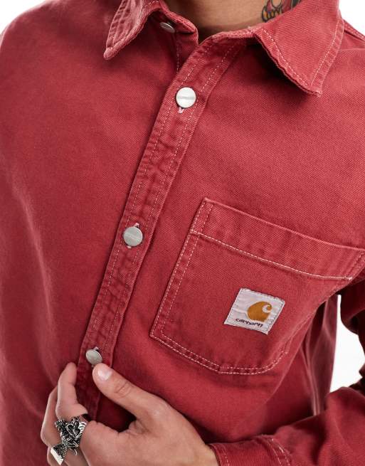 Carhartt WIP – Röd jeansskjorta i overdye, del av set, 3 av 4