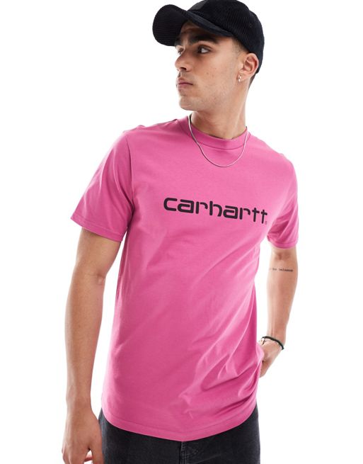 Carhartt WIP – Różowy T-shirt z napisem