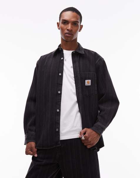 Carhartt WIP – Rylan – Gestreiftes Jeanshemd in Schwarz, Kombiteil - view 1
