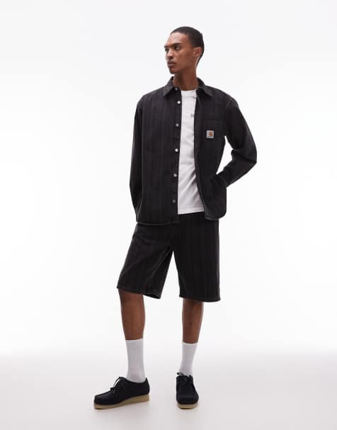 Carhartt WIP - Rylan - Pantaloncini di jeans ampi affusolati neri a righe in coordinato - view 1