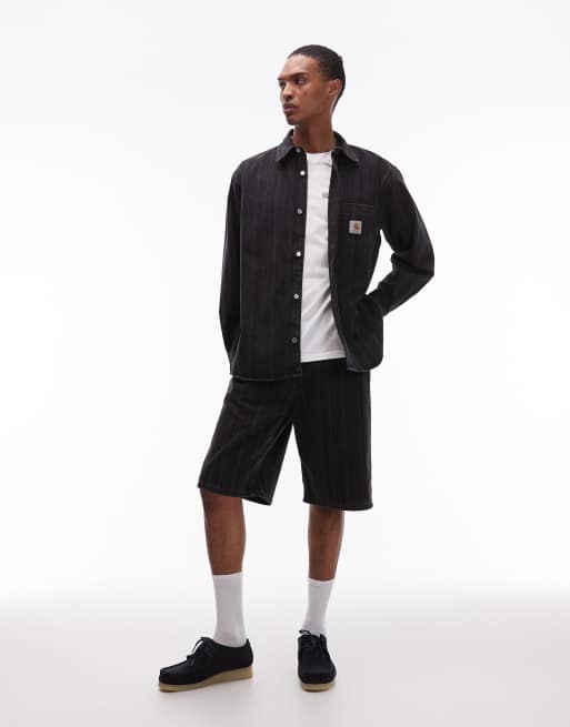 Carhartt WIP - Rylan - Pantaloncini di jeans ampi affusolati neri a righe in coordinato