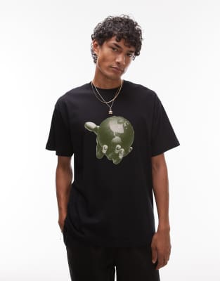 Saviour print loose fit motif T-shirt in black