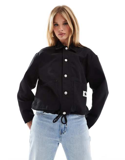 Carhartt WIP – Schlichte Hemdjacke in Schwarz mit Kordelzug