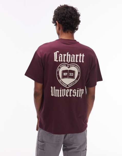 Carhartt WIP - Schooling - Ruimvallend T-shirt met print op de achterkant in bordeauxrood - view 1