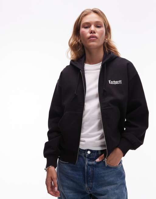 Carhartt WIP schooling zip through hoodie in black, 2 of 4