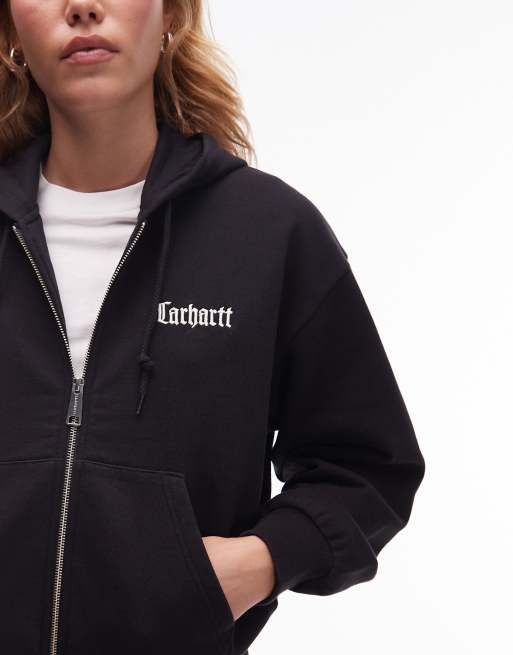 Carhartt WIP schooling zip through hoodie in black, 4 of 4