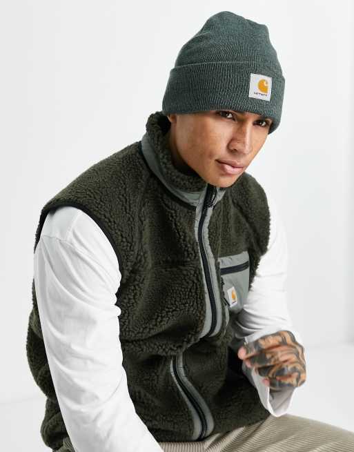 Carhartt WIP – Scott – Gefütterte Strickmütze in Kalkgrün