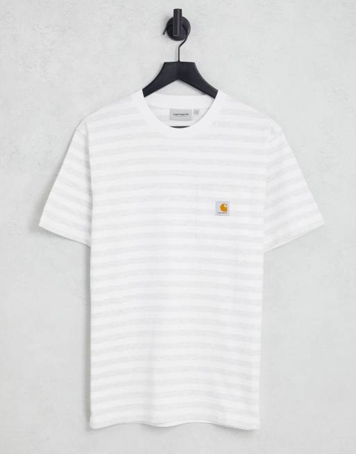 Carhartt WIP - Scotty - Gestreept T-shirt met zak in grijs