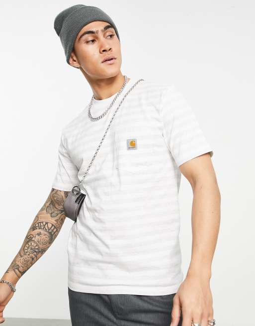 Carhartt WIP - Scotty - Gestreept T-shirt met zak in grijs