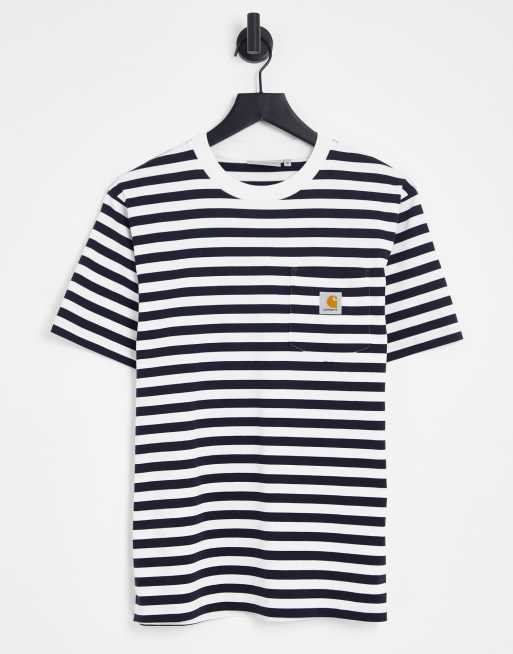 Carhartt WIP - Scotty - Gestreept T-shirt met zak in marineblauw