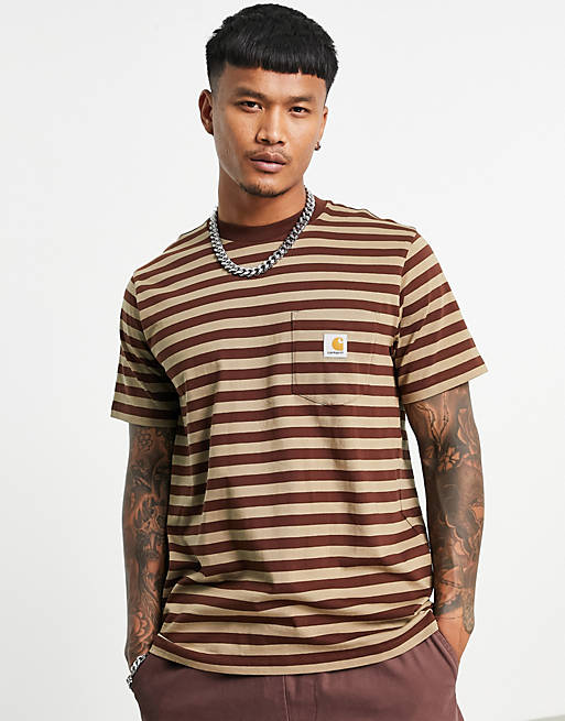 Carhartt WIP scotty stripe t-shirt in brown/beige