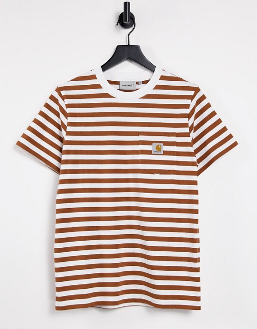 Carhartt WIP scotty striped pocket t-shirt in brown