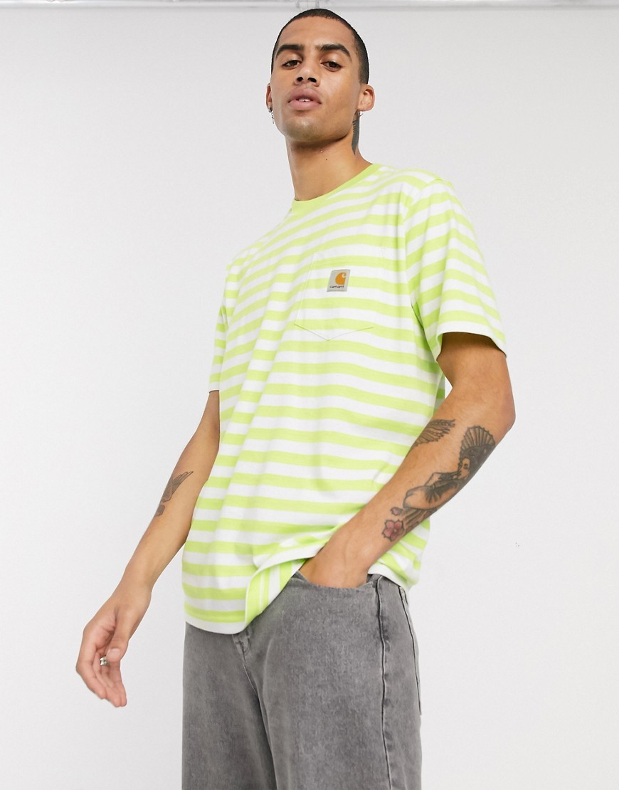 Carhartt WIP - Scotty - T-shirt lime rigato con tasca-Verde