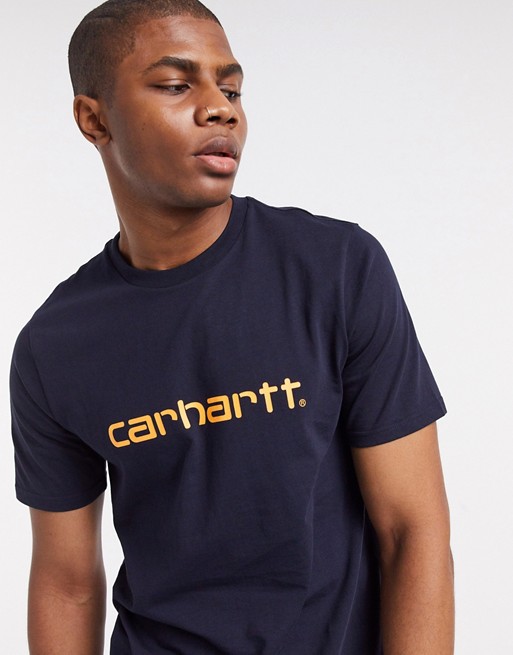 Carhartt WIP script chest logo t-shirt in navy