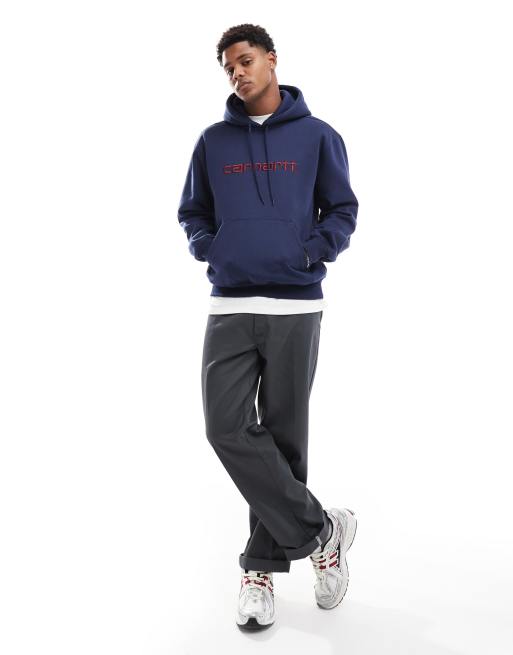 Carhartt WIP script embroidery hoodie in blue, 3 of 4