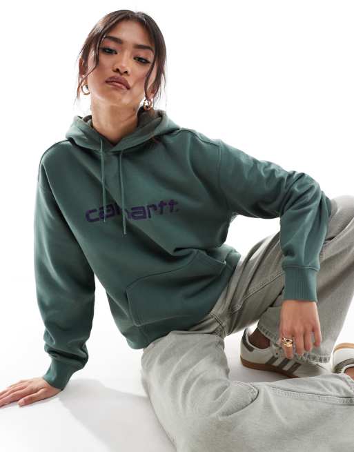 Carhartt WIP script logo hoodie in green ASOS