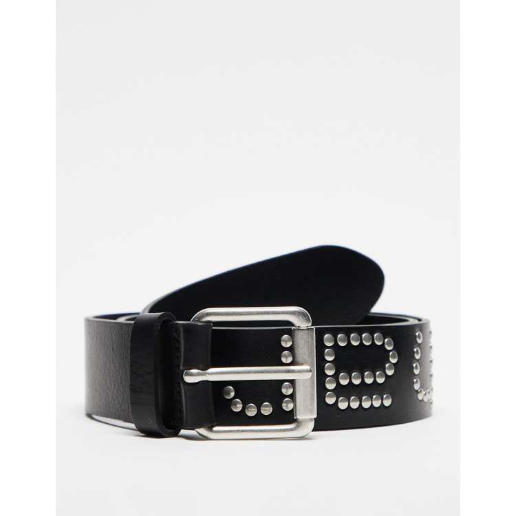Carhartt WIP script studded leather belt in black | ASOS