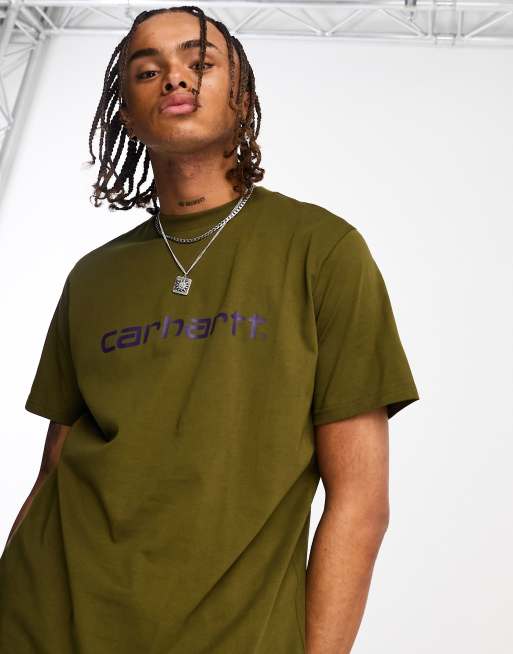 Carhartt WIP script t-shirt in khaki | ASOS