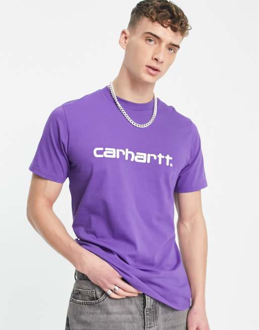 VolcanmtShops Carhartt WIP script t shirt in purple Ruffle