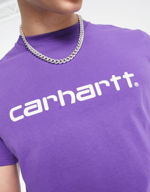 Carhartt WIP script t-shirt in purple, 3 of 4