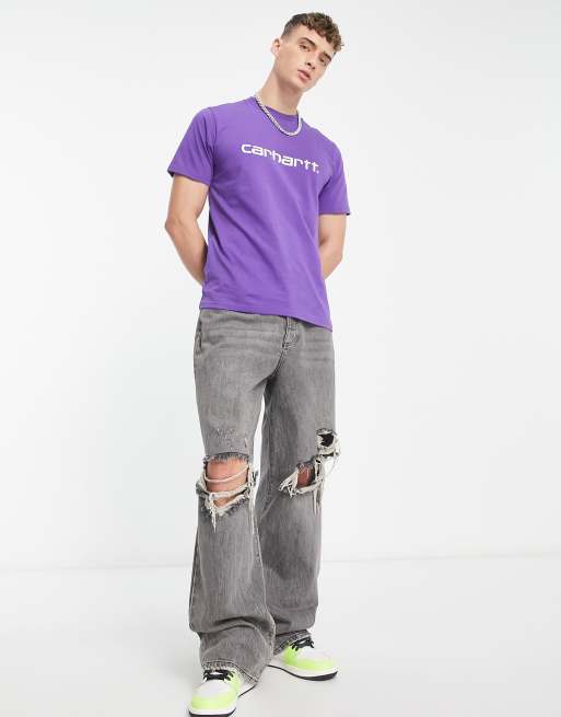 Carhartt WIP script t-shirt in purple, 4 of 4