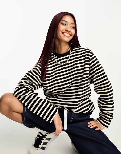 Carhartt WIP - Seidler - Top a maniche lunghe bianco a righe