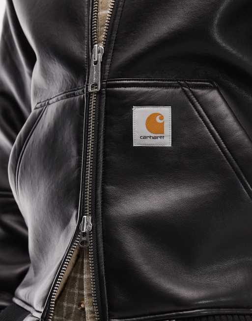 Carhartt WIP – Shepton – Kunstlederjacke in Schwarz mit Teddyfell-Futter, 5 von 5