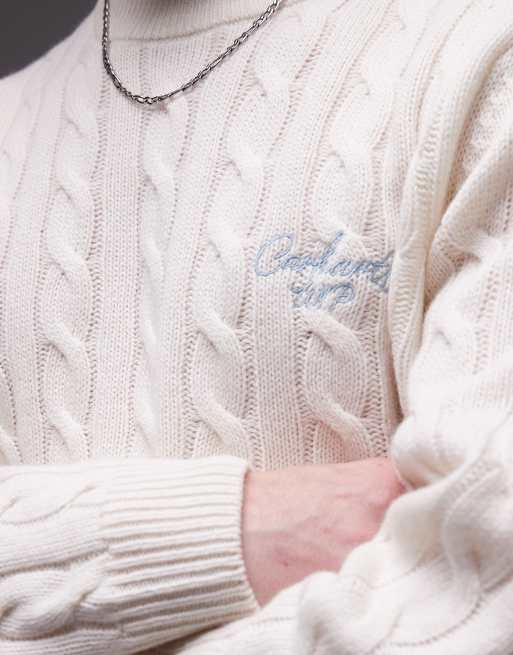 Carhartt WIP signature cable knit jumper in cream, 3 of 4