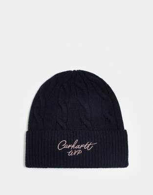 Carhartt WIP Carhartt WIP signature cable knitted beanie in dark navy