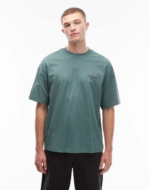 Carhartt WIP - Signature Script - Forvasket grøn og firkantet T-shirt - view 1