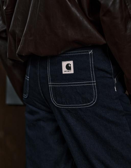 Carhartt WIP simple loose fit jeans in dark blue rinsed wash, 4 of 5