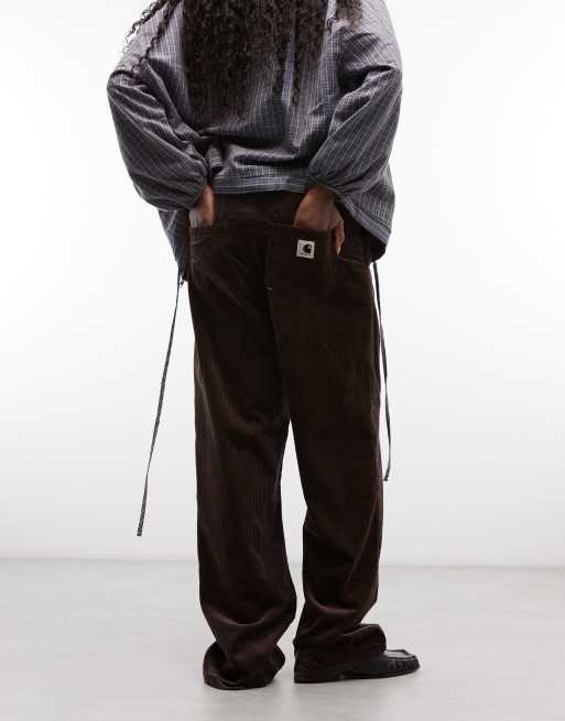Carhartt WIP – Simple – Mörkbruna byxor i manchester med ledig passform, 2 av 5