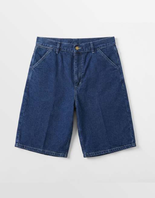 Carhartt WIP Simple relaxed fit shorts in mid wash blue, 6 of 9