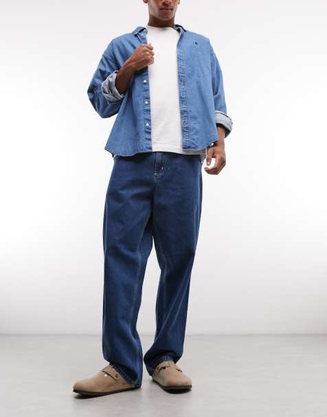 Carhartt WIP simple relaxed straight fit denim jeans in blue stone wash - view 1