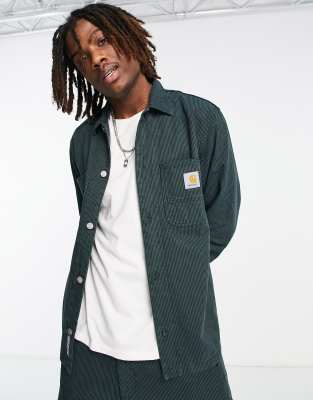 Carhartt WIP sinclair hickory stripe shirt in green - ASOS Price Checker