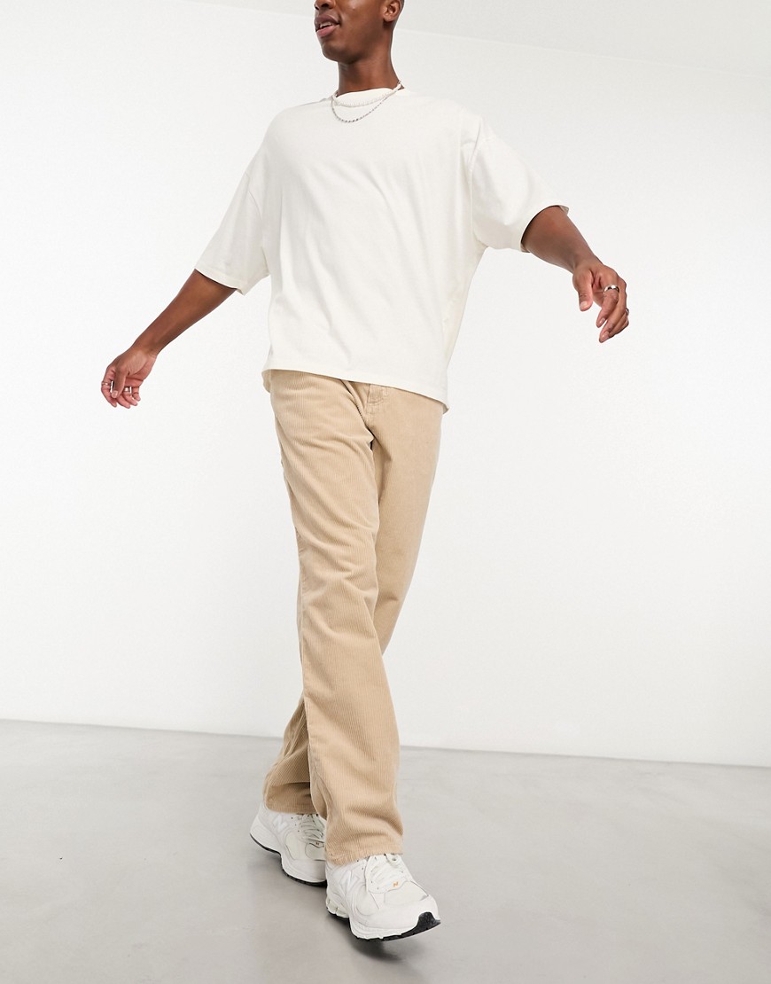 Carhartt WIP single knee corduroy relaxed straight trousers in beige-Neutral