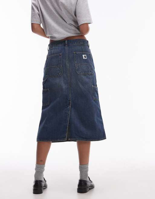 Carhartt WIP single knee denim midi skirt in blue | ASOS