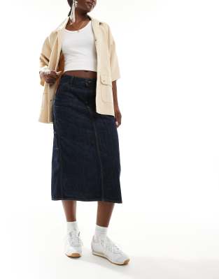 Carhartt WIP single knee denim midi skirt in dark blue