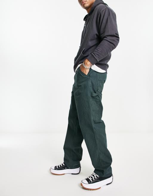 Carhartt WIP single knee hickory stripe straight leg pants in green