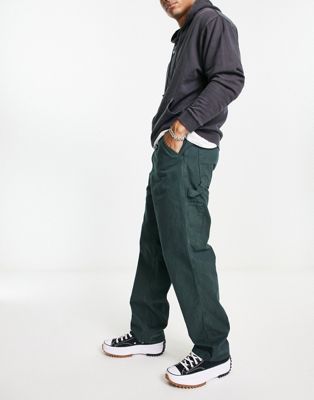 Carhartt WIP single knee hickory stripe straight leg trousers in green