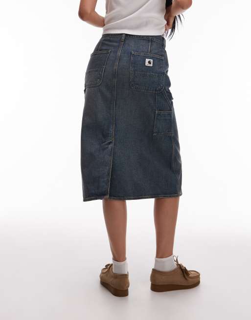 Carhartt WIP – Single Knee – Midi-Jeansrock in blauer Vintage-Waschung, 4 von 5