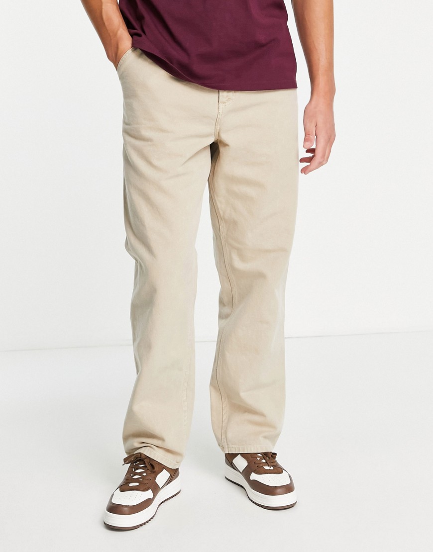 Carhartt WIP single knee worker straight leg pants in beige-Brown
