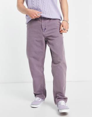 Carhartt WIP single knee worker straight leg pants in washed purple - ASOS Price Checker
