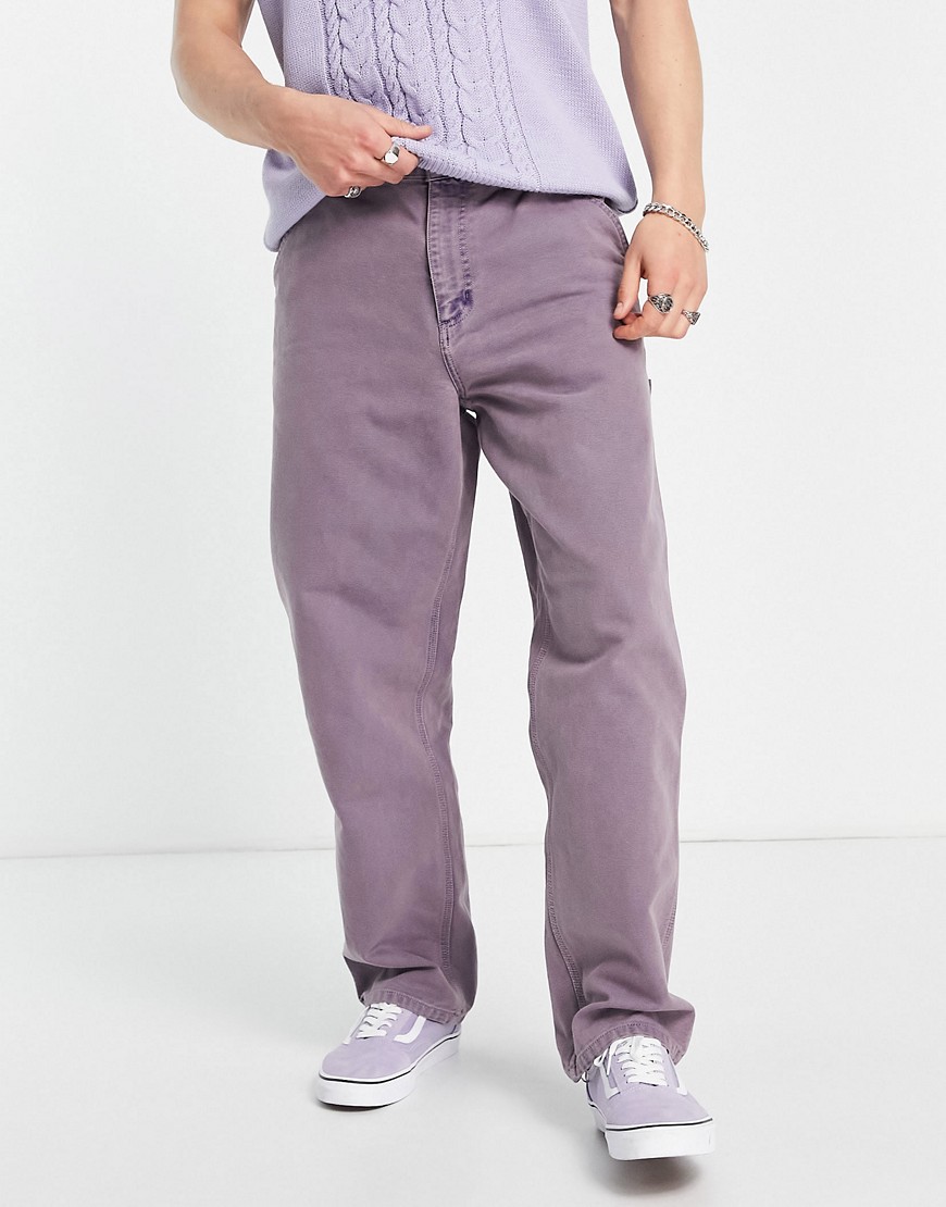 Carhartt WIP single knee worker straight leg trousers in washed purple