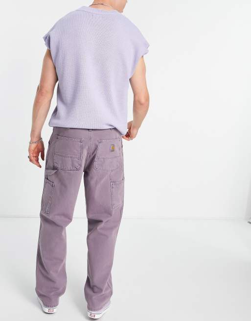 Carhartt WIP single knee worker straight leg trousers in washed purple